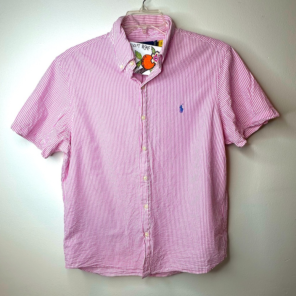 Ralph Lauren Pink Pinstripe Polo sz L